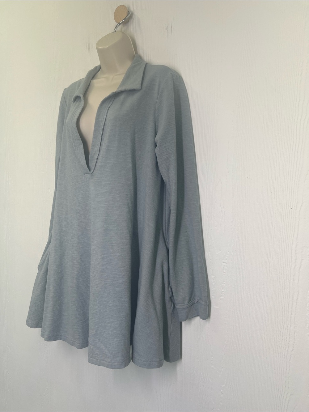 Free People - Free-est Cass Light Blue V Neck Long Sleeve Mini Dress Size Medium - Picture 6 of 10